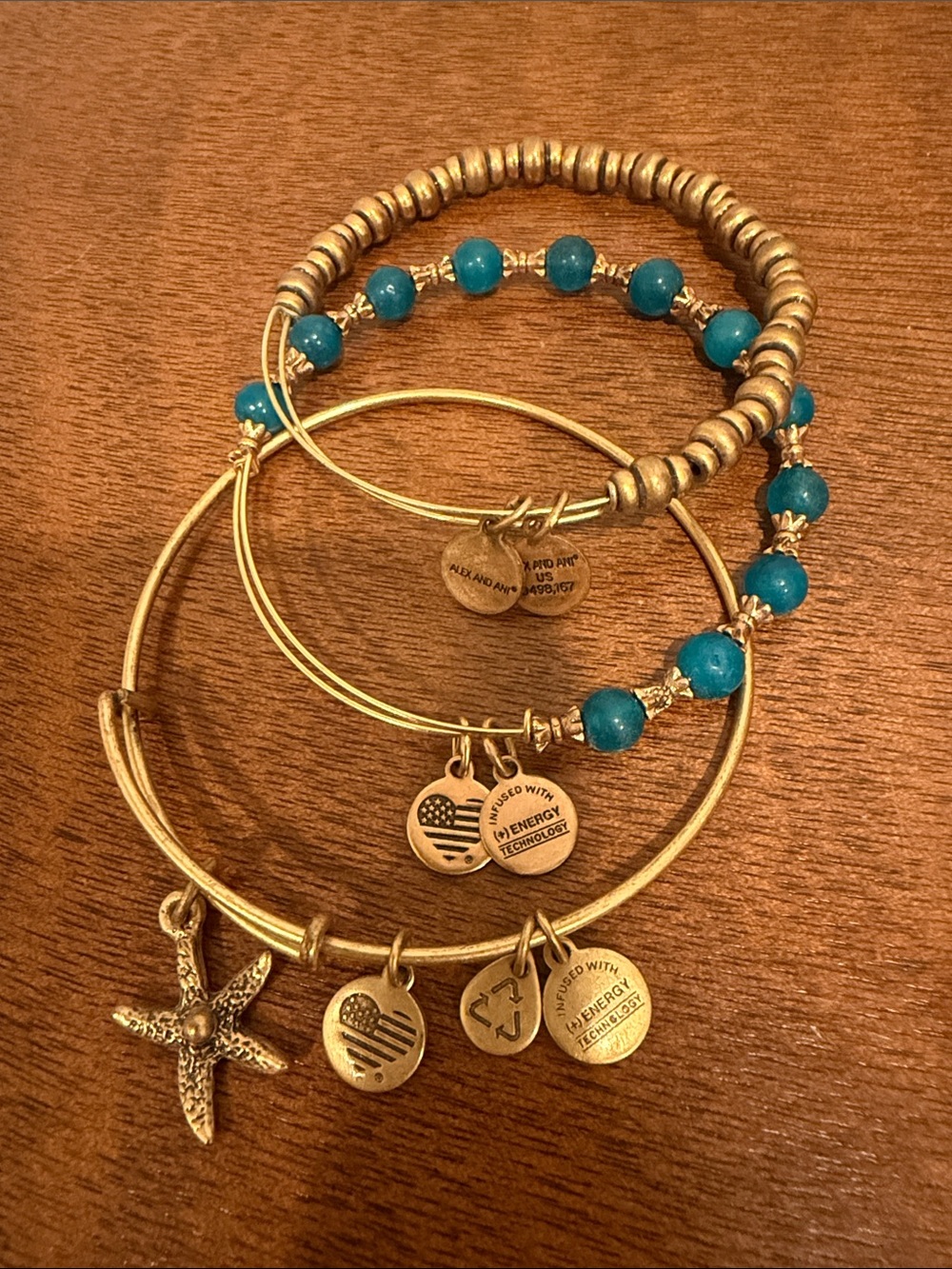 Alex and Ani Gold-Tone Charm and Turquoise Bead Bracelet Set